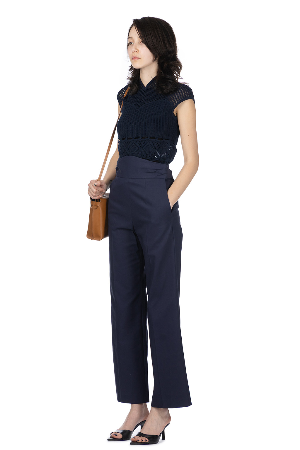 Mame Kurogouchi - Back String Cotton Flare Trousers - Navy